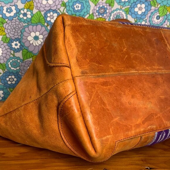 Guatemalan Leather/Textile Zip Top Overnight Duffle Bag - Picture 6 of 16